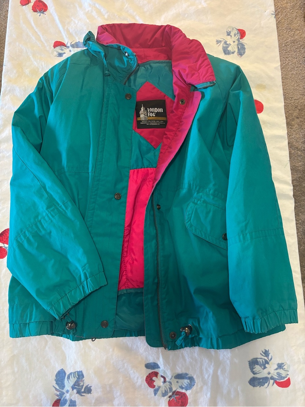 London Fog Teal Jacket with Hot Pink Lining